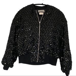 Vintage Linea sequins bomber zipper jacket coat black size small nylon EUC